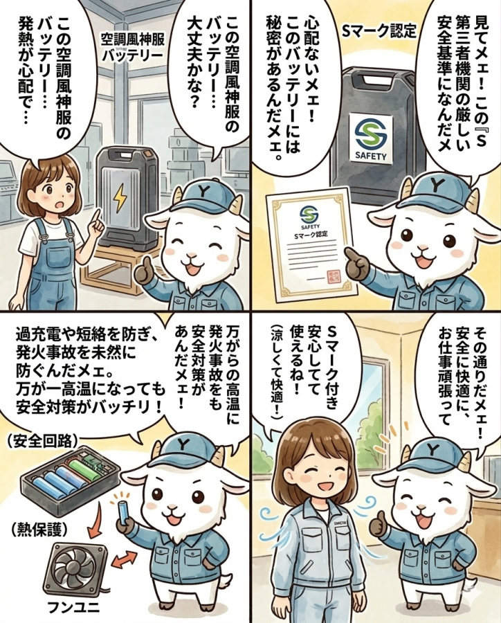 空調風神服のバッテリーは「Sマーク」で安心！事故を防ぐ安全なバッテリー