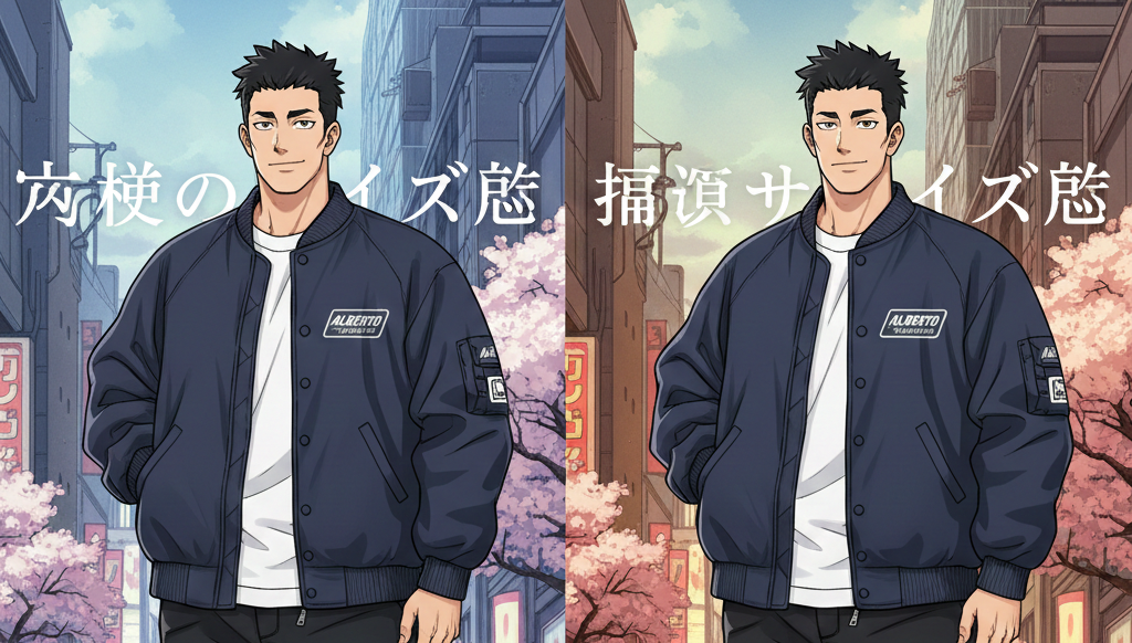 164cm77kgモデルが徹底比較!アルベロット別注『ナイロン100%ドカジャン』攻めのサイズ感