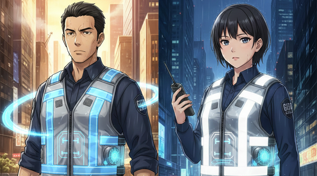 命を守る輝きと涼しさ。警備のプロが選ぶべき最強の武装「GK905 反射材付空調ベスト」の正体