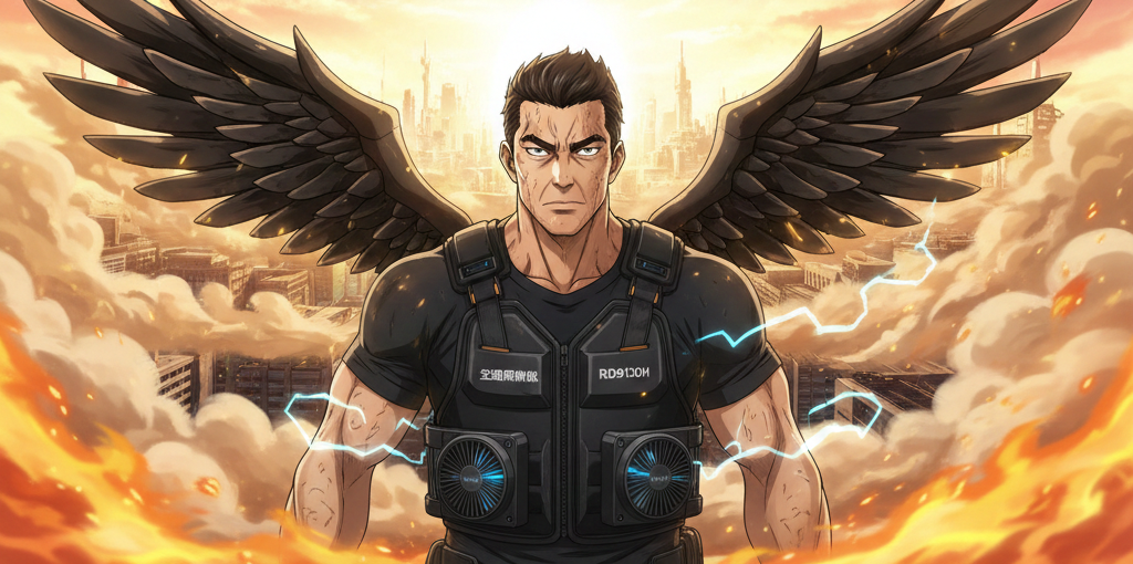 【猛暑をねじ伏せる漆黒の翼】プロの背中に革命を。空調風神服フラットファン「RD9120H」が現場の限界を突破する