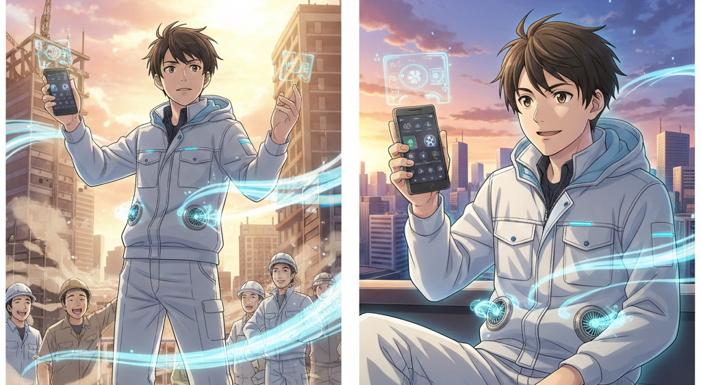 【覚醒する作業服】スマホで風を支配せよ！空調風神服アプリ連携が現場の常識を塗り替える