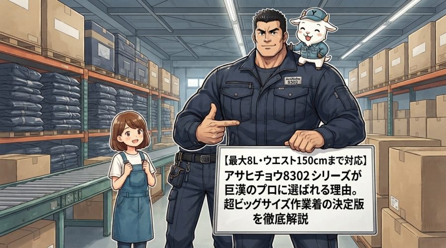 【最大8L・ウエスト150cmまで対応】アサヒチョウ8302シリーズが巨漢のプロに選ばれる理由。超ビッグサイズ作業着の決定版を徹底解説