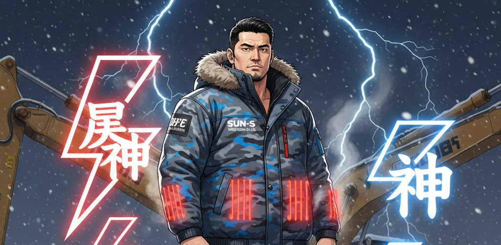 【最新防寒】サンエス雷神服BO32100レビュー！カモフラ柄と発熱体で冬の現場を制する次世代ジャケット