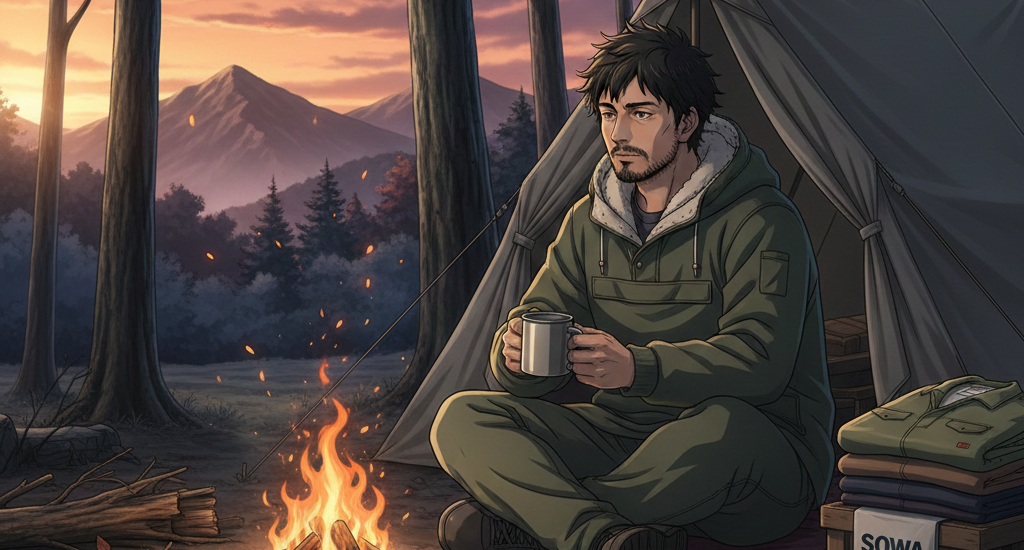 【焚き火OK】桑和3245-04アノラックパーカー徹底レビュー！綿100%ニット×裏フリースの最強ワーカー普段着