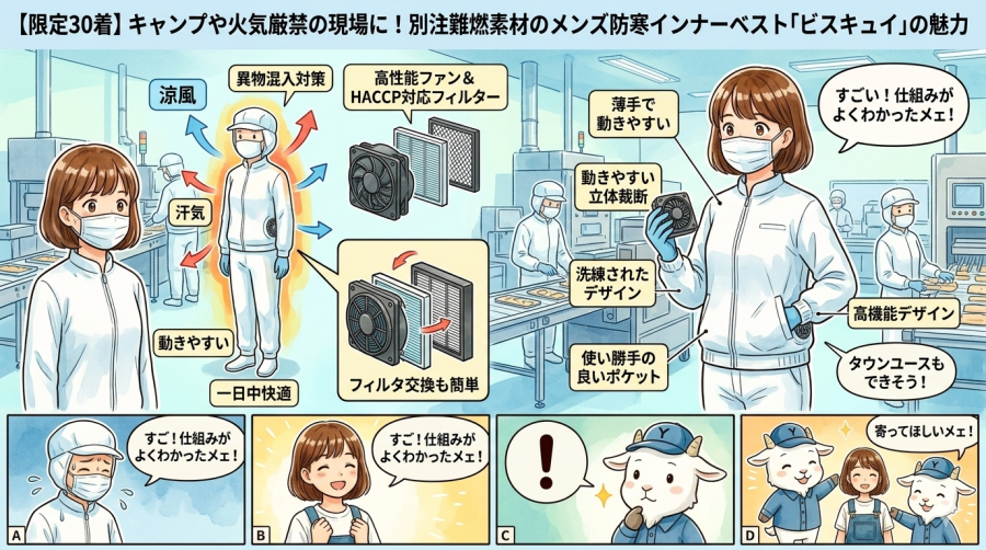 食品工場の暑さ対策に革命！SG650白衣空調服でHACCP対応と快適性を両立