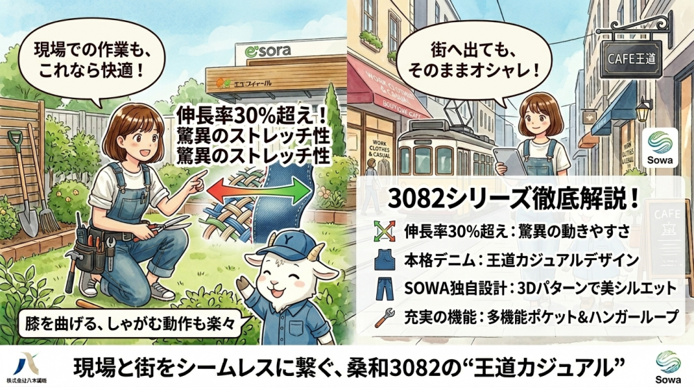 3082シリーズ徹底解説！伸長率30%超えのストレッチ作業服