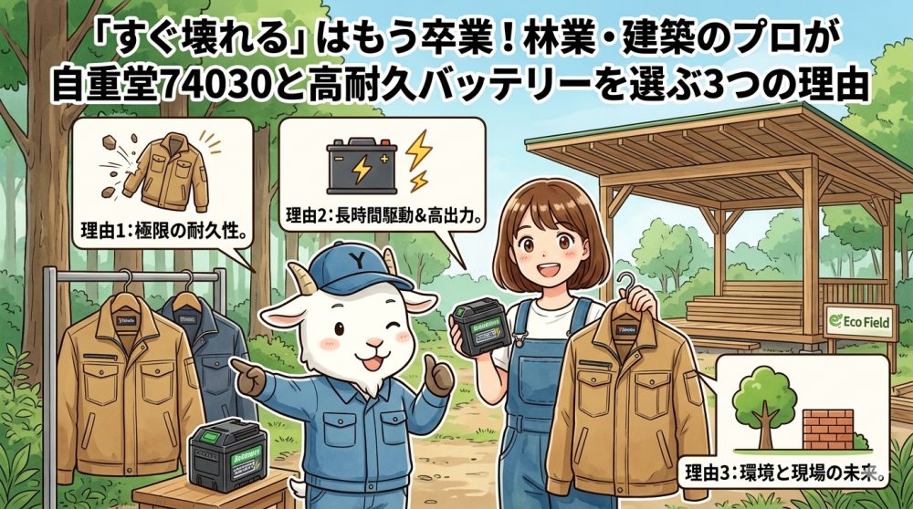 「すぐ壊れる」はもう卒業！林業・建築のプロが自重堂74030と高耐久バッテリーを選ぶ3つの理由