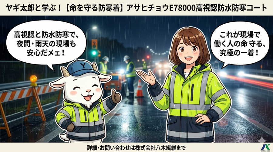 【命を守る防寒着】アサヒチョウE78000高視認防水防寒コートが夜間・雨天の現場で選ばれる理由