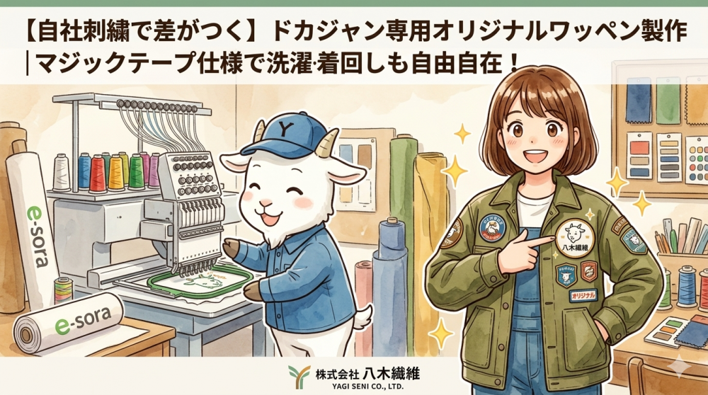 【自社刺繍で差がつく】ドカジャン専用オリジナルワッペン製作｜マジックテープ仕様で洗濯・着回しも自由自在！八木繊維のカスタム活用術