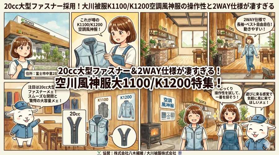 20cc大型ファスナー採用！大川被服K1100K1200空調風神服の操作性と2WAY仕様が凄すぎる