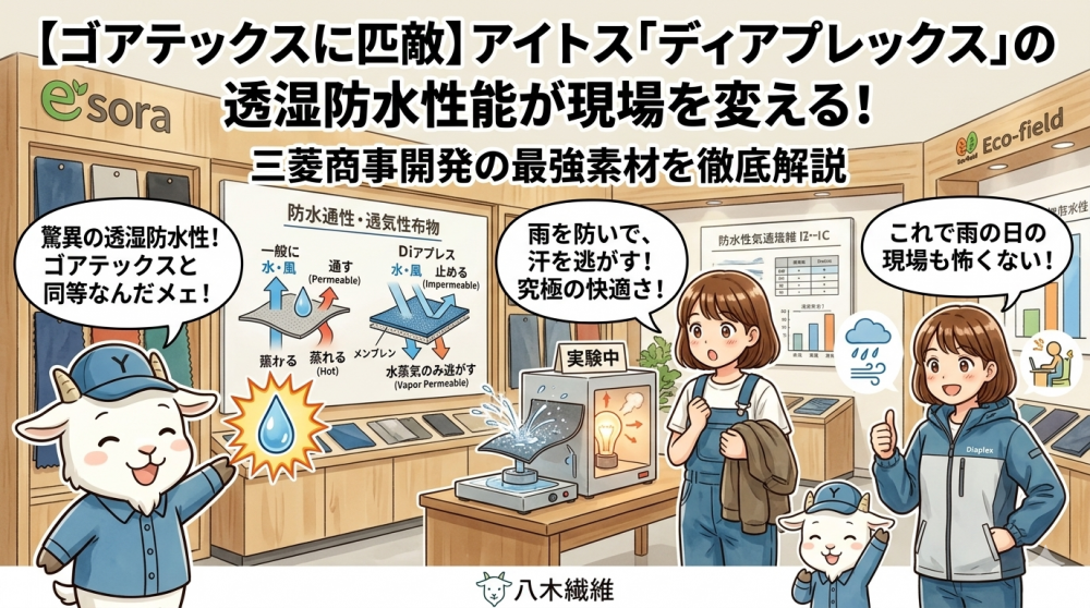 【ゴアテックスに匹敵】アイトス「ディアプレックス」の透湿防水性能が現場を変える！三菱商事開発の最強素材を徹底解説
