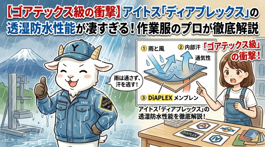 【ゴアテックス級の衝撃】アイトス「ディアプレックス」の透湿防水性能が凄すぎる！作業服のプロが徹底解説