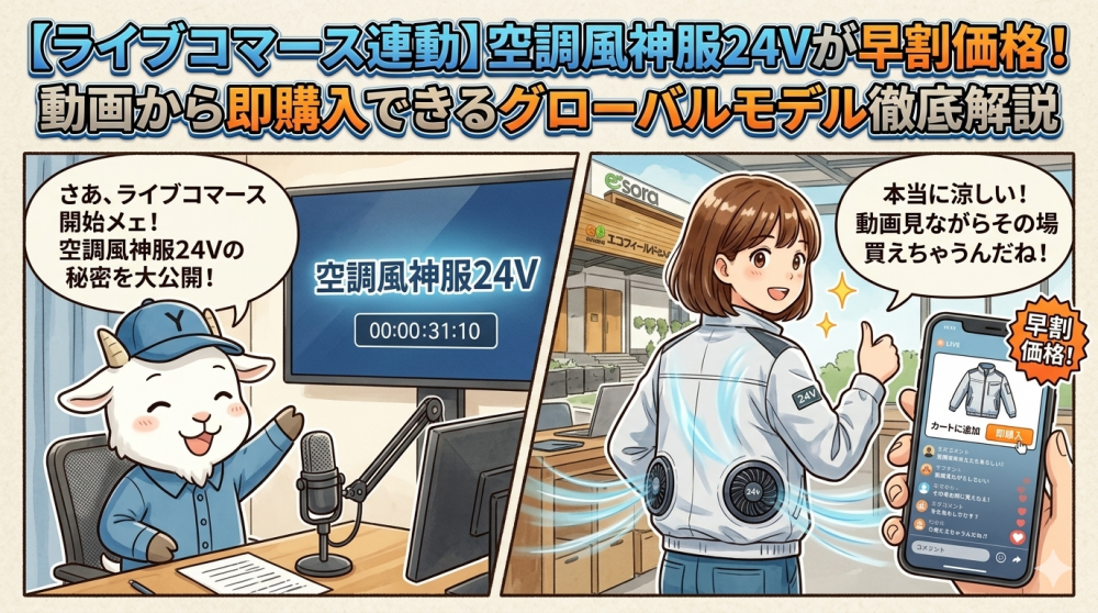 【ライブコマース連動】空調風神服24Vが早割価格！動画から即購入できるグローバルモデル徹底解説