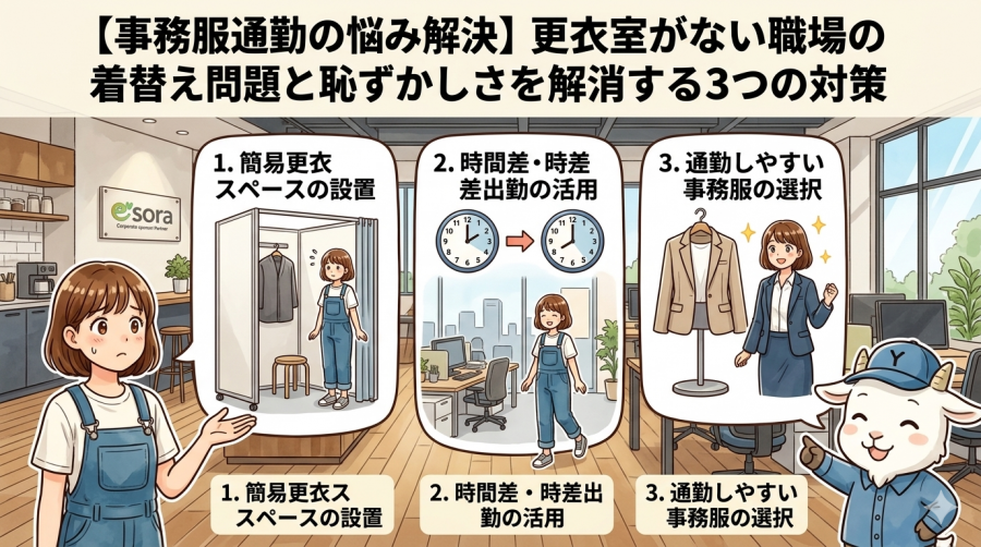 【事務服通勤の悩み解決】更衣室がない職場の着替え問題と恥ずかしさを解消する3つの対策