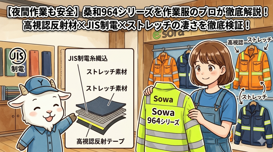 【夜間作業も安全】桑和964シリーズを作業服のプロが徹底解説！高視認反射材×JIS制電×ストレッチの多機能ウェア