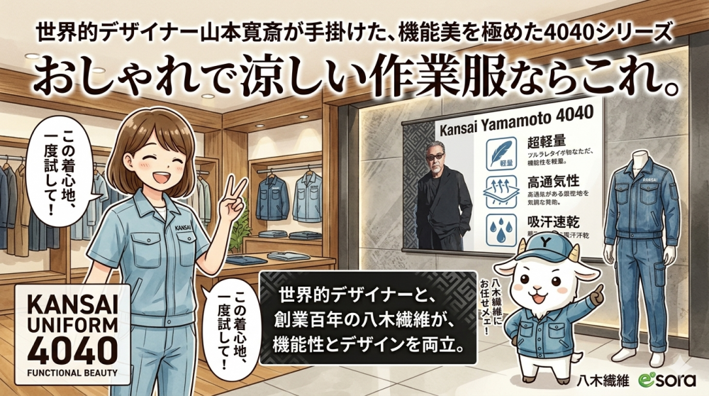おしゃれで涼しい作業服ならこれ。世界的デザイナー山本寛斎が手掛けた4040シリーズの機能美