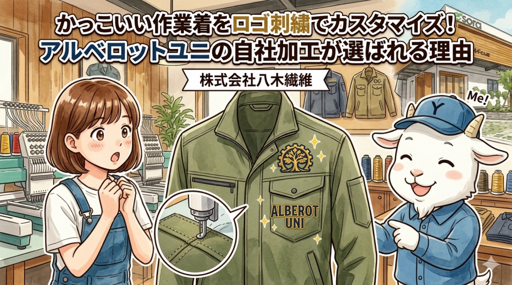 かっこいい作業着をロゴ刺繍でカスタマイズ！アルベロットユニの自社加工が選ばれる理由