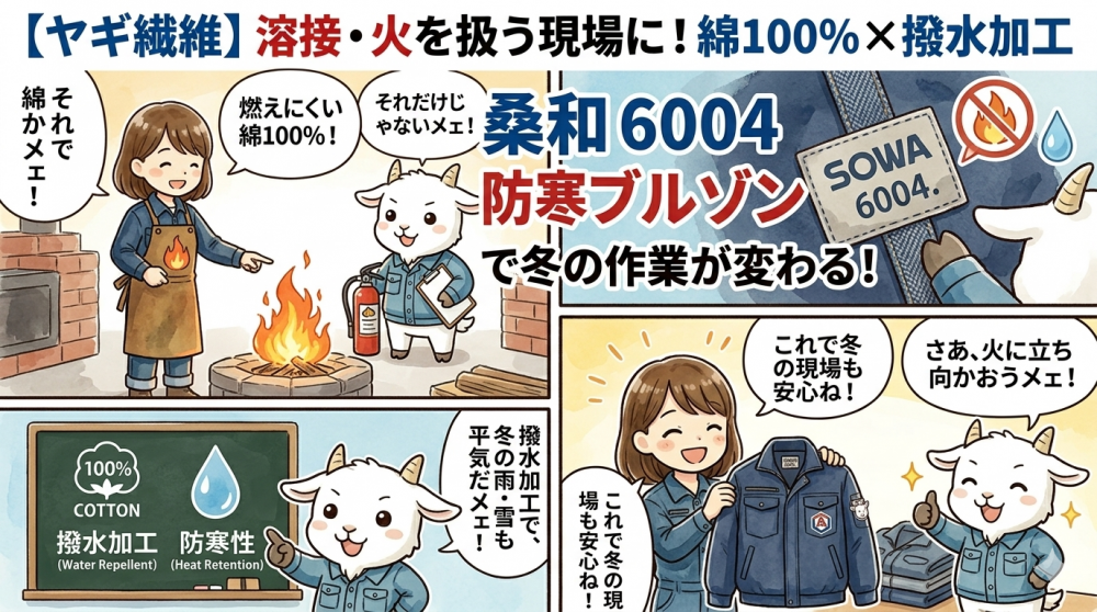 溶接や火を扱う現場に！桑和 6004 防寒ブルゾンなら綿100%×撥水加工で冬の作業が変わる