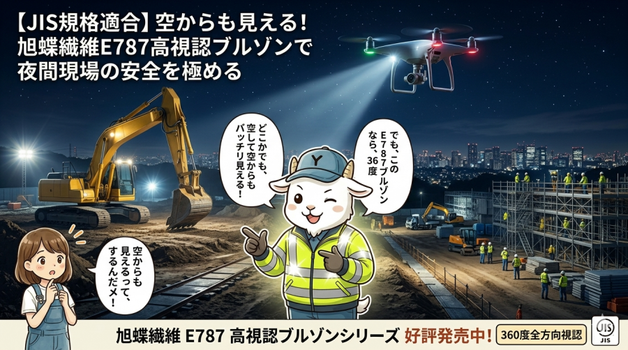 【JIS規格適合】空からも見える！旭蝶繊維E787高視認ブルゾンで夜間現場の安全を極める
