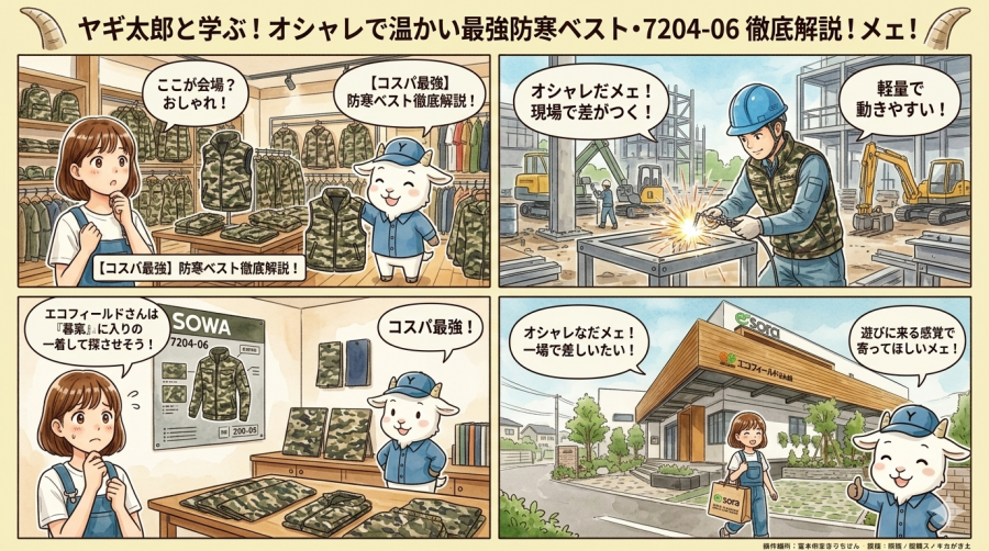【コスパ最強】桑和 7204-06 防寒ベストを徹底解説！迷彩柄で現場をオシャレに彩るNBWシリーズの魅力