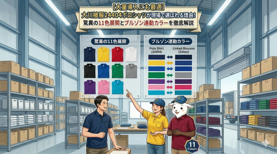 【大量導入にも最適】大川被服24404ポロシャツが現場で選ばれる理由！驚異の11色展開とブルゾン連動カラーを徹底解説