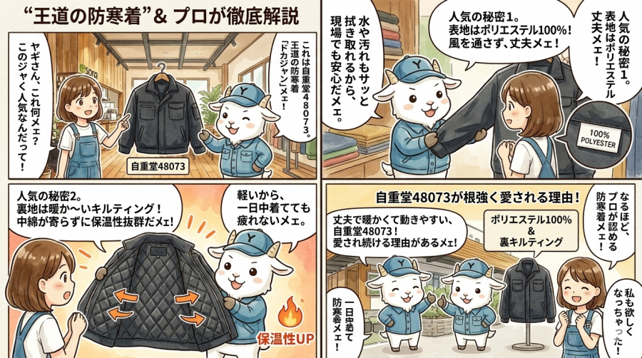 【王道の防寒着】自重堂48073ドカジャンが根強く愛される理由！ポリエステル100％と裏キルティングの魅力をプロが徹底解説