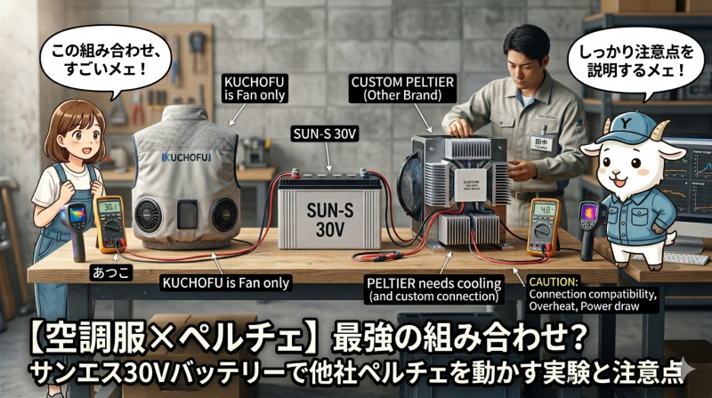 【空調服×ペルチェ】最強の組み合わせ？サンエス30Vバッテリーで他社ペルチェを動かす実験と注意点