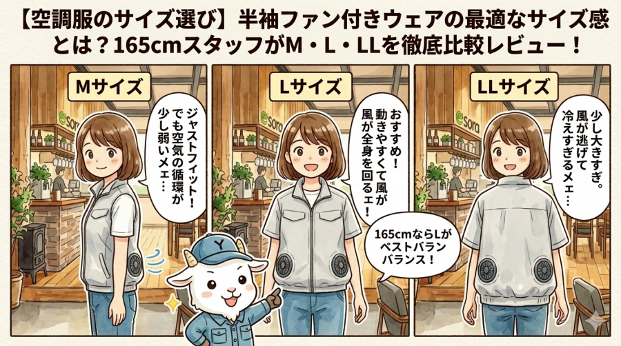 【空調服のサイズ選び】半袖ファン付きウェアの最適なサイズ感とは？165cmスタッフがM・L・LLを徹底比較レビュー！