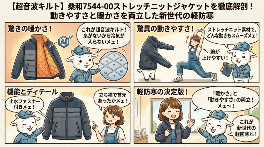 【超音波キルト】桑和7544-00ストレッチニットジャケットを徹底解剖！動きやすさと暖かさを両立した新世代の軽防寒