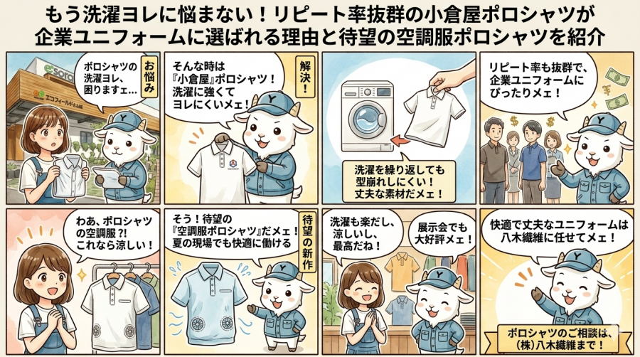 もう洗濯ヨレに悩まない！リピート率抜群の小倉屋ポロシャツが企業ユニフォームに選ばれる理由と待望の空調服ポロシャツを紹介