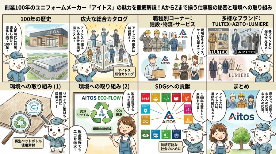 創業100年のユニフォームメーカー「アイトス」の魅力を徹底解説！AからZまで揃う仕事服の秘密と環境への取り組み