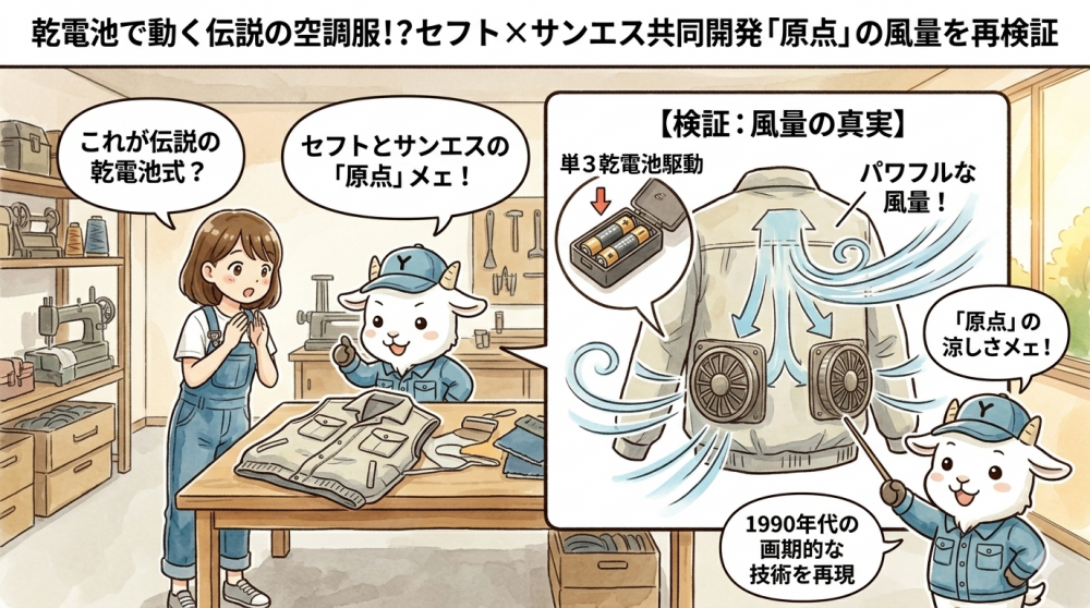 乾電池で動く伝説の空調服！？セフト×サンエス共同開発「原点」の風量を再検証