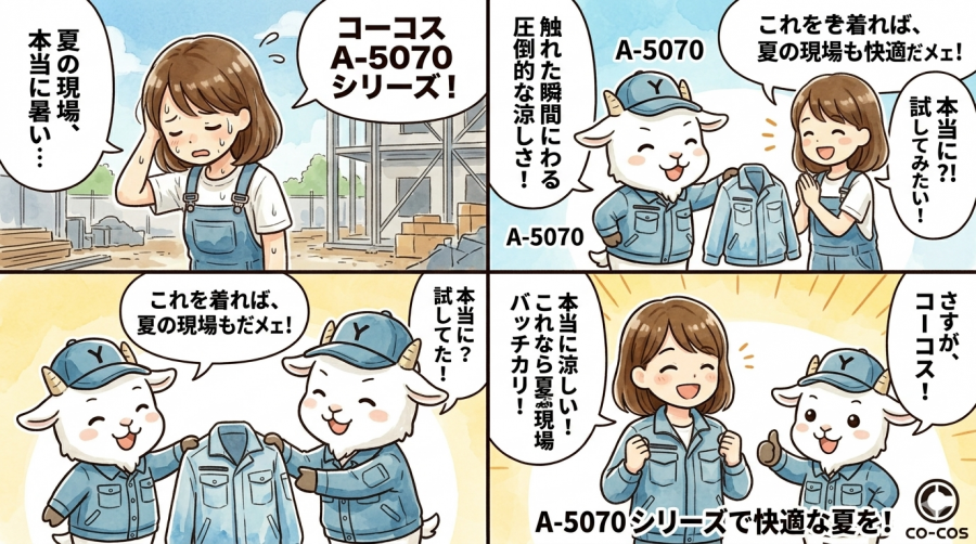 夏の現場を制するコーコス「A-5070」シリーズ！触れた瞬間にわかる圧倒的な涼しさ