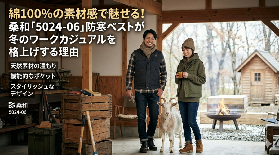 綿100%の素材感で魅せる！桑和「5024-06」防寒ベストが冬のワークカジュアルを格上げする理由