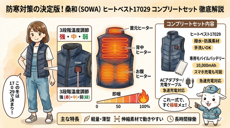 防寒対策の決定版！桑和（SOWA）のヒートベスト17029コンプリートセットを徹底解説