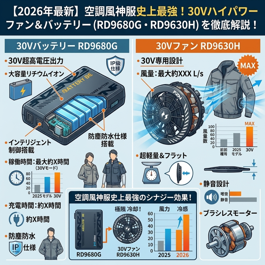 【2026年最新】空調風神服史上最強！30Vハイパワーファン＆バッテリー（RD9680G・RD9630H）を徹底解説！