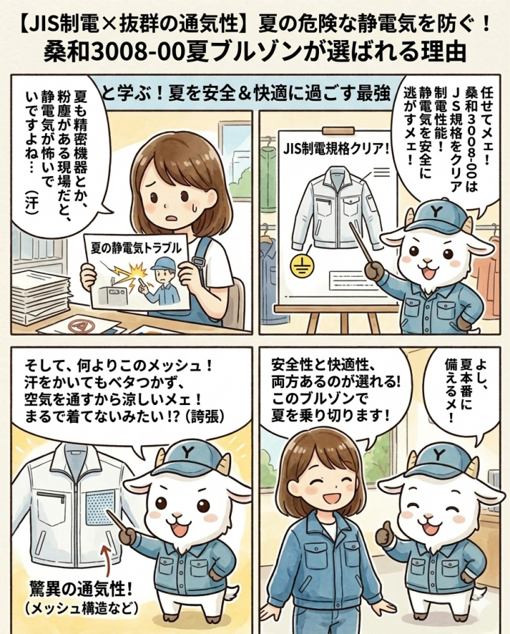 【JIS制電×抜群の通気性】夏の危険な静電気を防ぐ！桑和3008-00夏ブルゾンが選ばれる理由