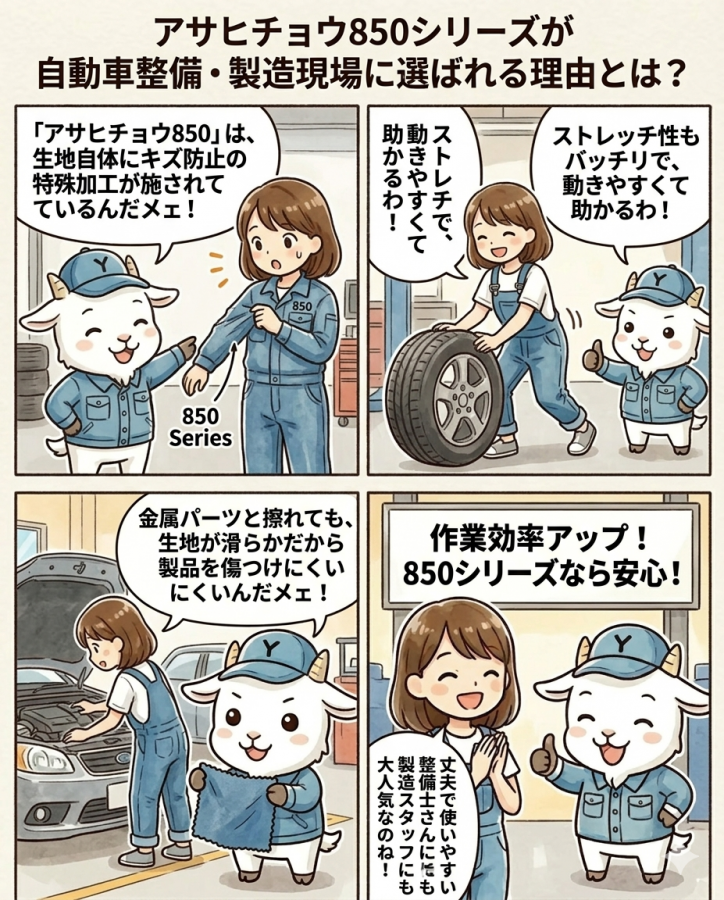 【キズ防止・ストレッチ】アサヒチョウ850シリーズが自動車整備・製造現場に選ばれる理由とは？