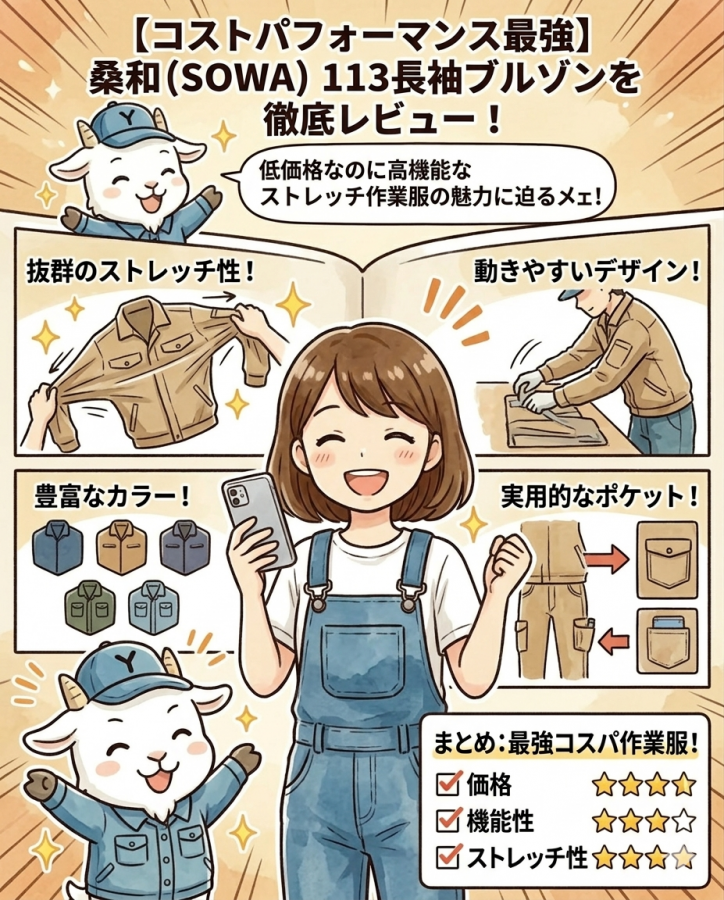 【コストパフォーマンス最強】桑和（SOWA）113長袖ブルゾンを徹底レビュー！低価格なのに高機能なストレッチ作業服の魅力に迫る