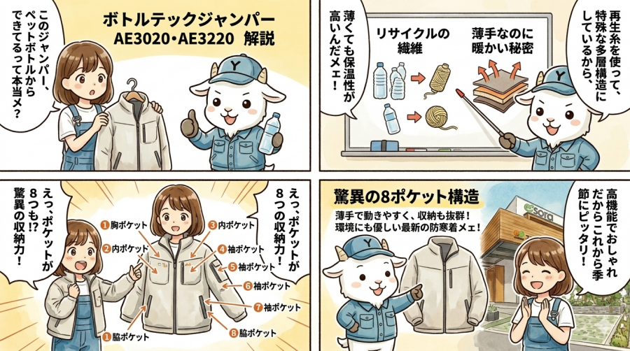【ペットボトルが防寒着に！？】コーコス「ボトルテック」AE3020・AE3220ジャンパーを徹底解説！薄手なのに暖かい秘密と驚異の8ポケット構造
