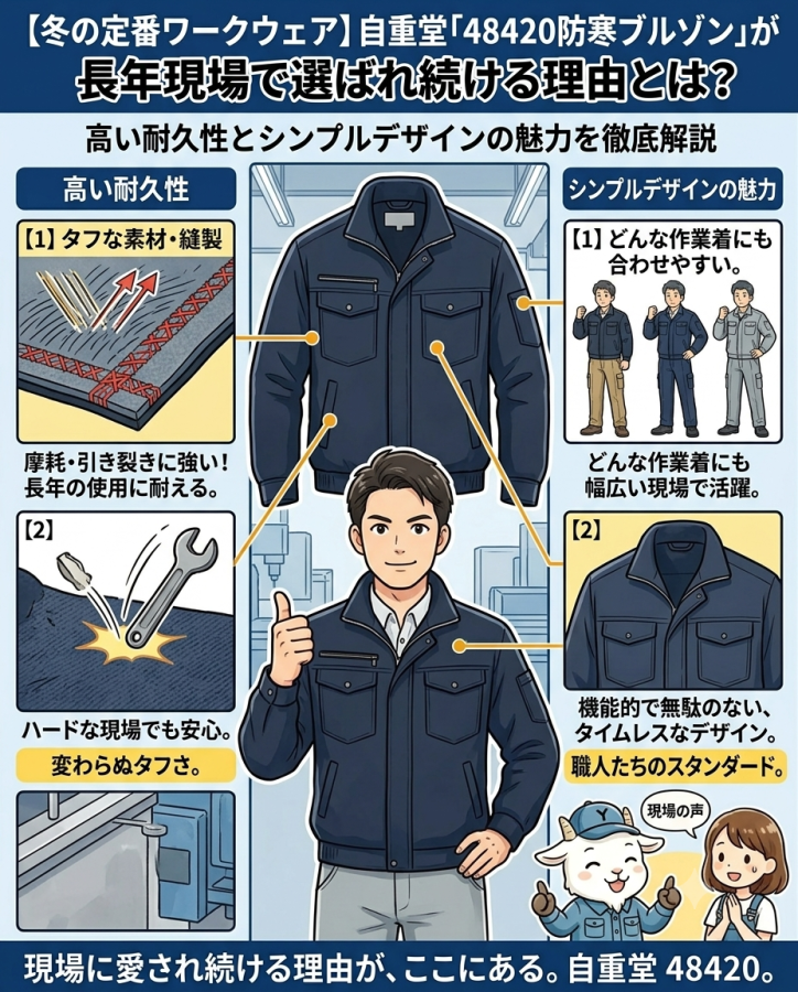 【冬の定番ワークウェア】自重堂「48420防寒ブルゾン」が長年現場で選ばれ続ける理由とは？高い耐久性とシンプルデザインの魅力を徹底解説