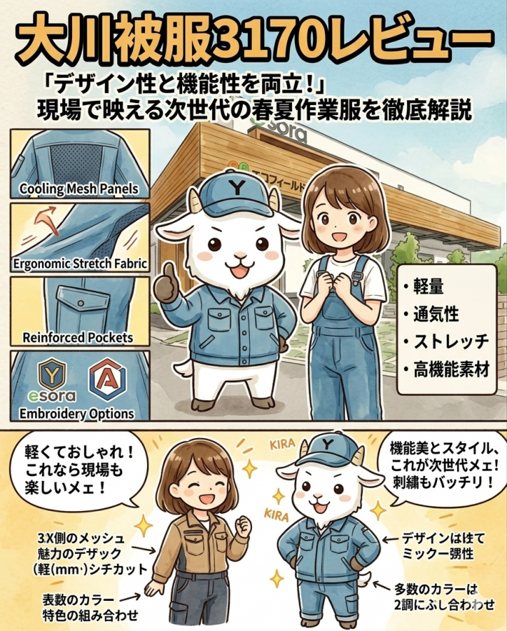 【大川被服3170レビュー】デザイン性と機能性を両立！現場で映える次世代の春夏作業服を徹底解説