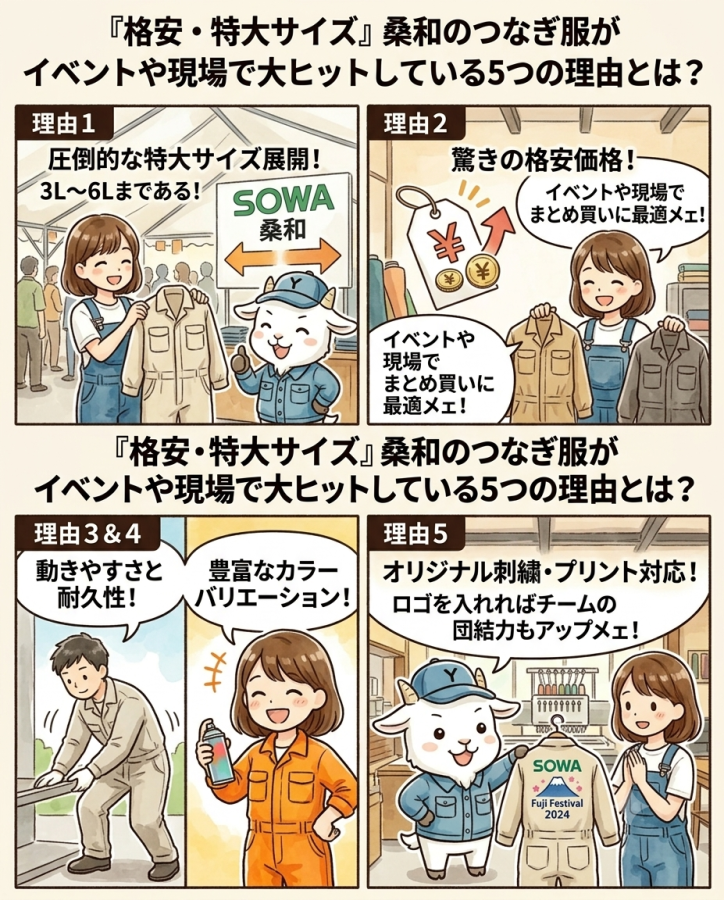 【格安・特大サイズ】桑和のつなぎ服がイベントや現場で大ヒットしている5つの理由とは？