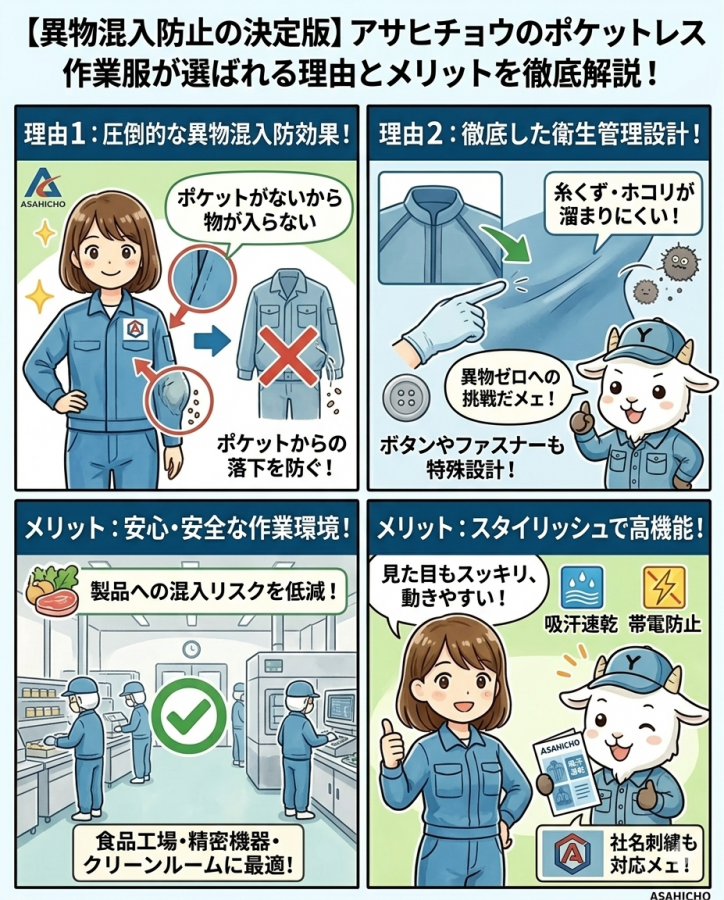 【異物混入防止の決定版】アサヒチョウのポケットレス作業服が選ばれる理由とメリットを徹底解説！