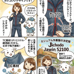 【細身で超絶かっこいい】自重堂Jawin 52100を徹底解説！赤いダブルファスナーとTC素材が織りなすカジュアル作業服の決定版