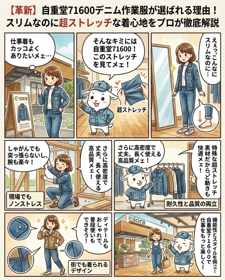 【革新】自重堂71600デニム作業服が選ばれる理由！スリムなのに超ストレッチな着心地をプロが徹底解説