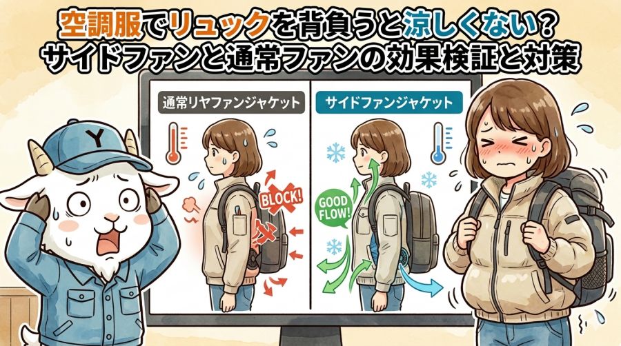 空調服でリュックを背負うと涼しくない？サイドファンと通常ファンの効果検証と対策