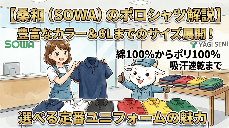 【桑和（SOWA）のポロシャツ解説】豊富なカラー＆6Lまでのサイズ展開！綿100％からポリ100％吸汗速乾まで選べる定番ユニフォームの魅力