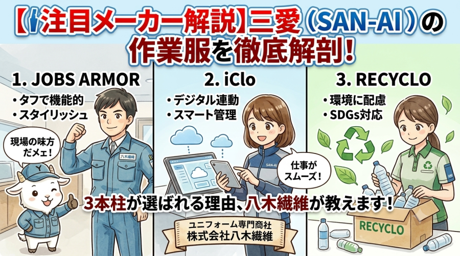 【注目メーカー解説】三愛（SAN-AI）の作業服を徹底解剖！ジョブズアーマー・アイクロ・リサイクロスの3本柱が選ばれる理由