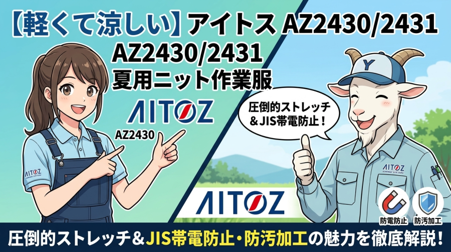 【軽くて涼しい】アイトス AZ24302431 夏用ニット作業服｜圧倒的ストレッチ＆JIS帯電防止・防汚加工の魅力を徹底解説！